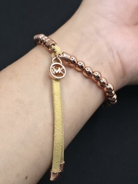 Michael Kors Yellow Suede & Rose Gold-Tone Bead Elastic Bracelet Set